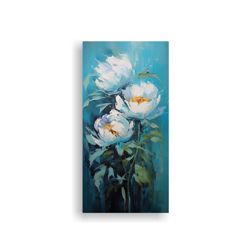 GENERICO - Cuadro Peonías Vivas En Tonos Turquesa Pintura 60x120 Cm