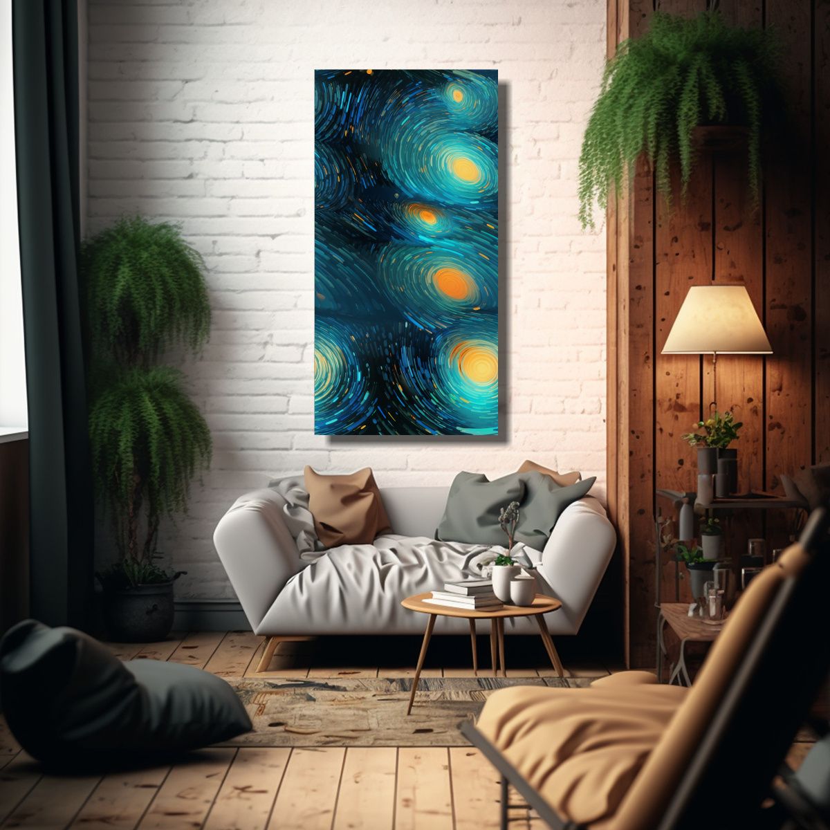 GENERICO - Cuadro Abstracto Colores Vibrantes En Azul Cielo 70x140 Cm