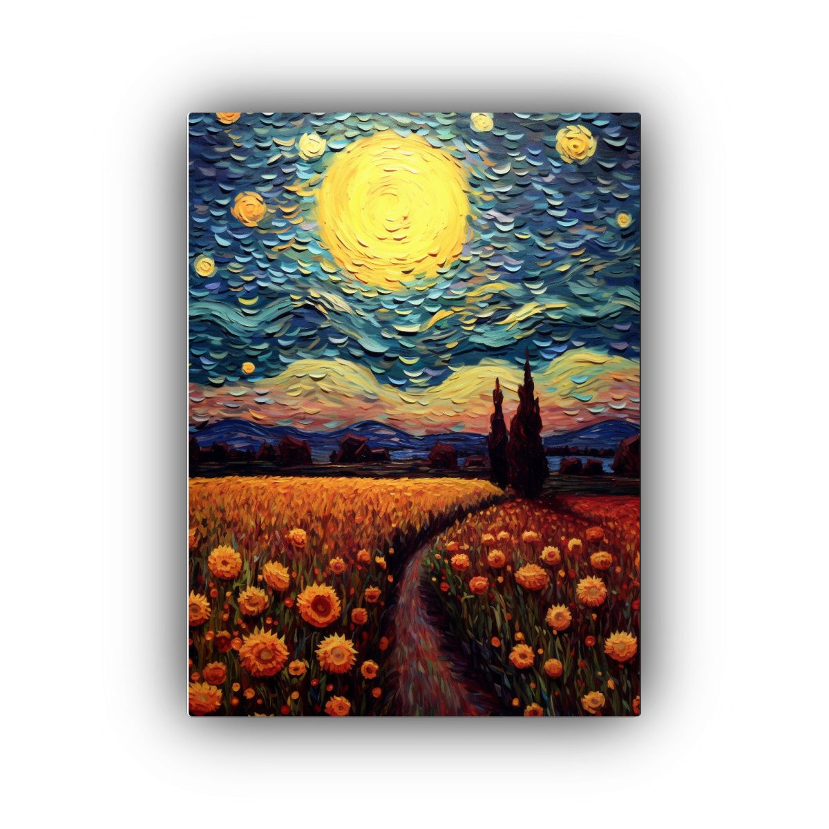 GENERICO - Paisaje Nocturno Girasoles Van Gogh Lienzo Alto 80x120 Cm