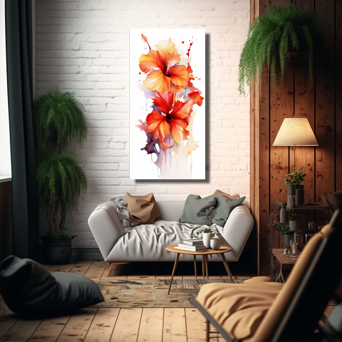 GENERICO - Cuadro Abstracto Calidez Con Flores De Hibiscus 30x60 Cm