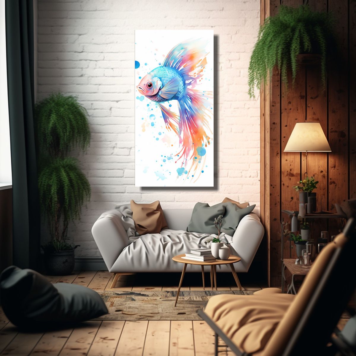 GENERICO - Cuadro De Tela A Mano Con Pez ángel En Colores 40x80 Cm