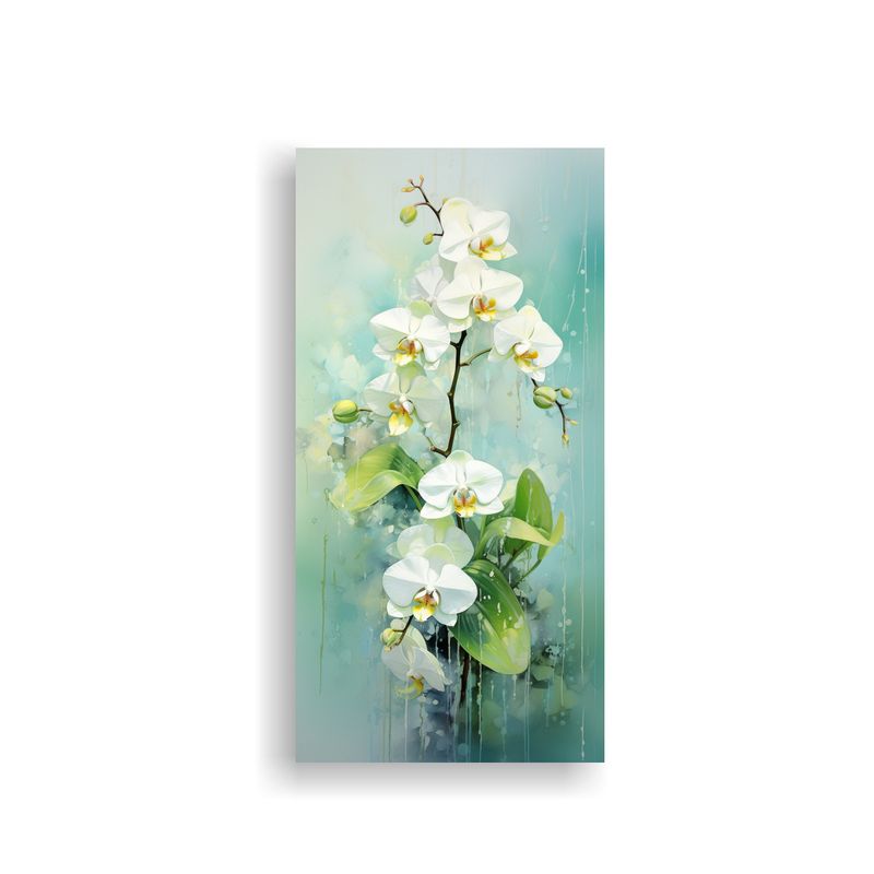 GENERICO - Pintura Abstracta Acuarela Orquídeas Verdes 30x60 Cm