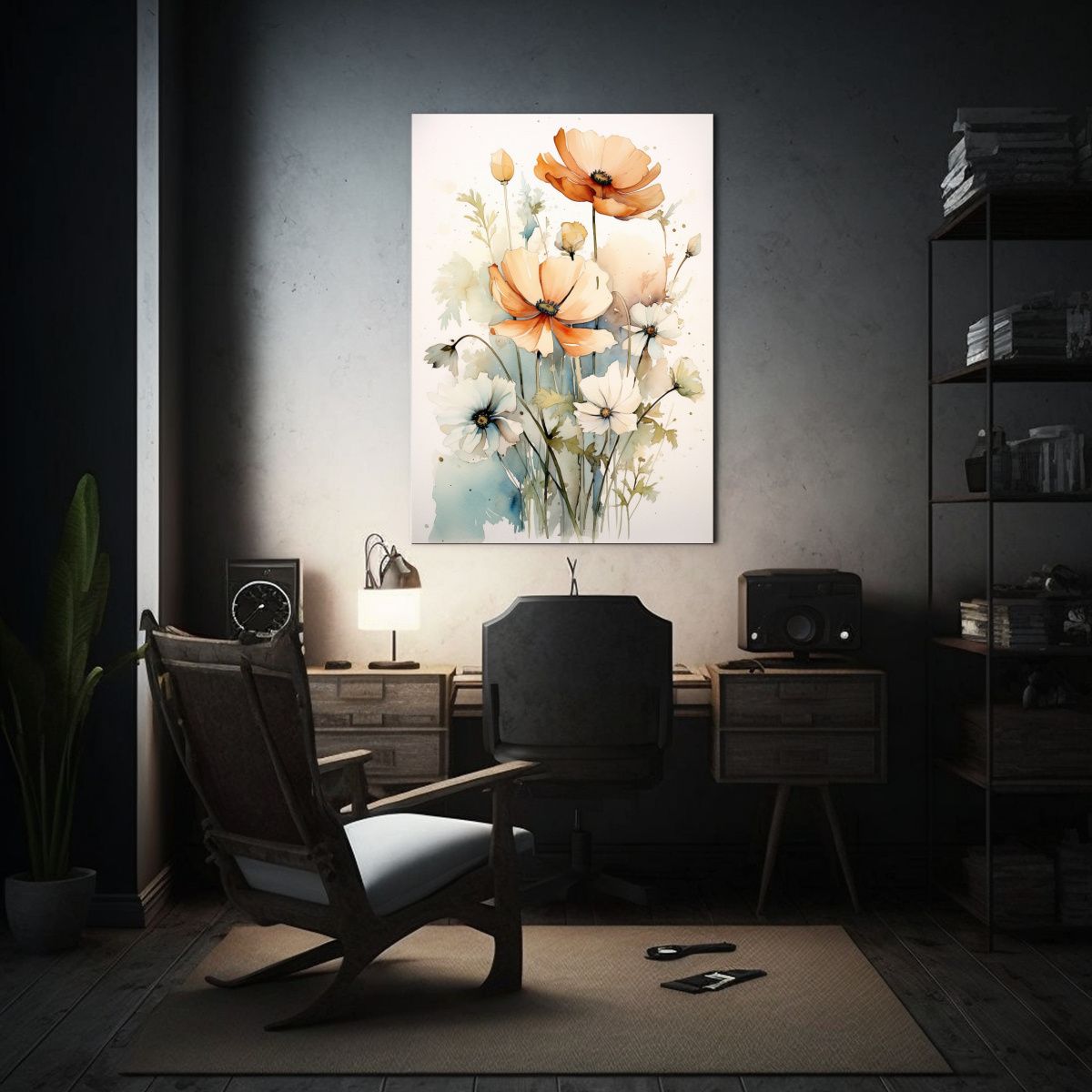 GENERICO - Cuadro Original De Acuarela Floral Con 80x120 Cm