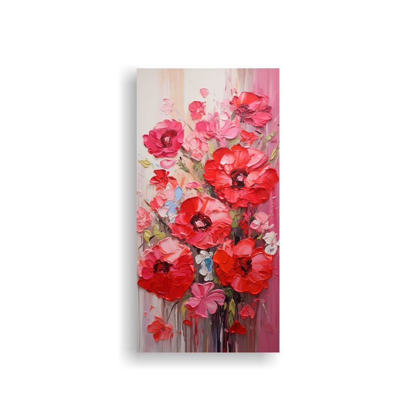 GENERICO - Pintura De Flores Rojo Y Rosa Sobre Lienzo En 40x80 Cm