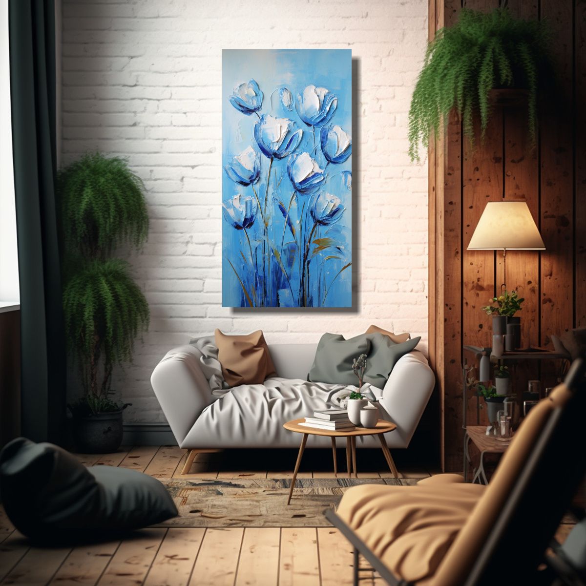 GENERICO - Pintura En Lienzo Duradero De Tulipanes Azules En 30x60 Cm