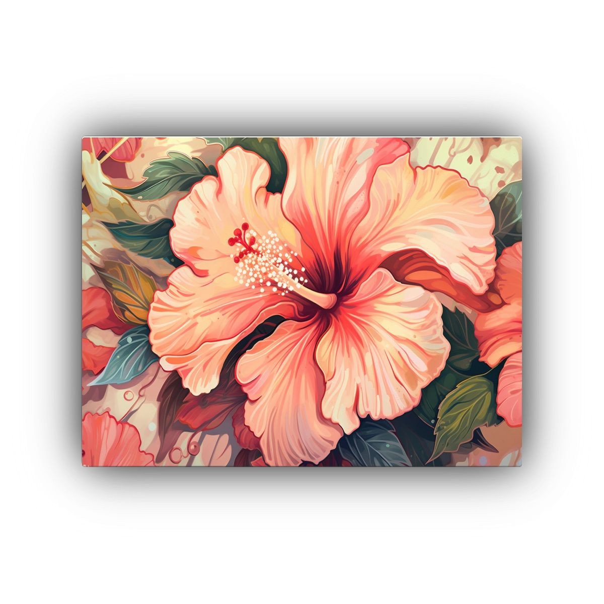 GENERICO - Cuadro Moderno Hibiscos Surrealistas Pintados 120x80 Cm