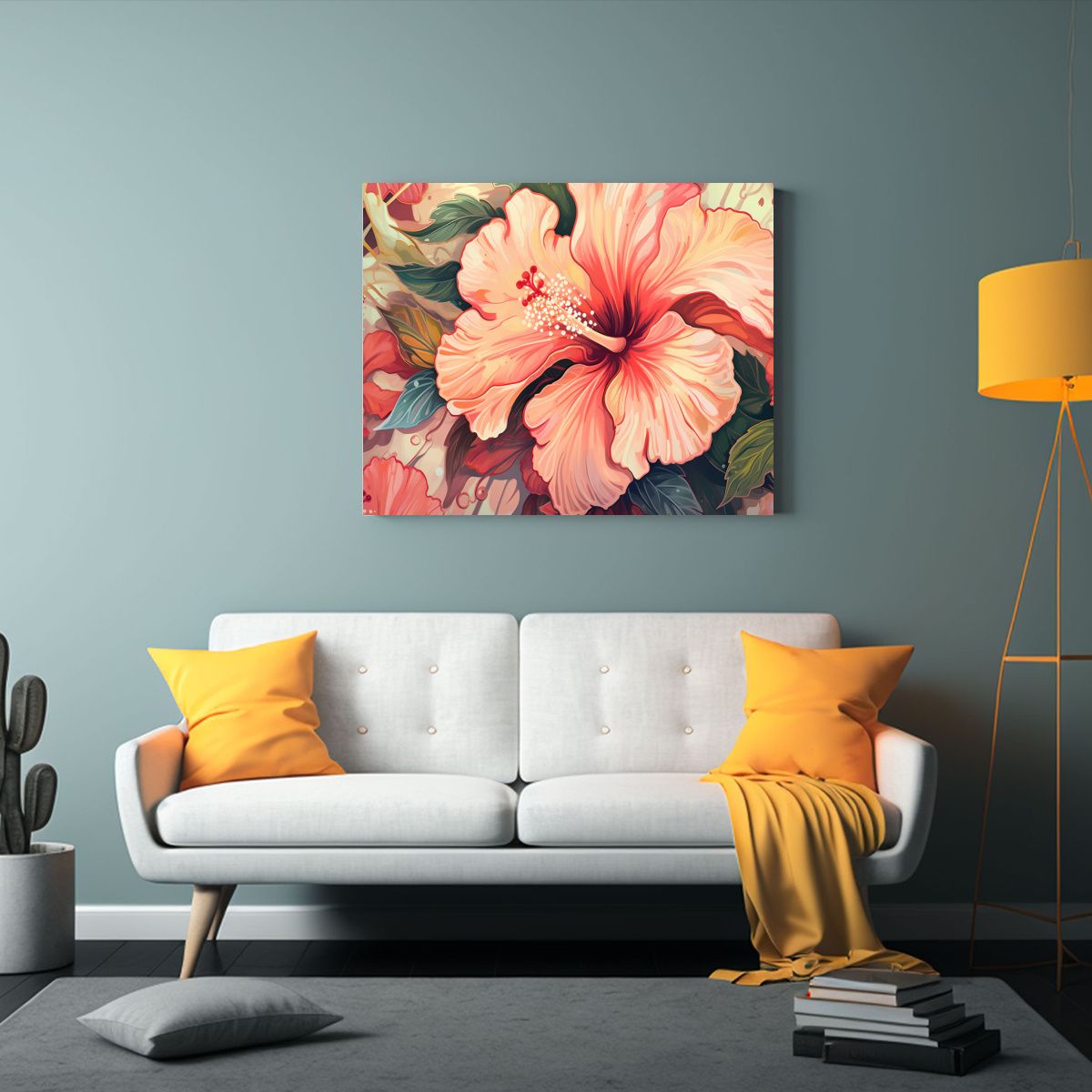 GENERICO - Cuadro Moderno Hibiscos Surrealistas Pintados 120x80 Cm