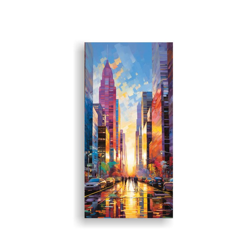 GENERICO - Lienzo De Tela Acuarela De Una Concurrida Calle 20x40 Cm