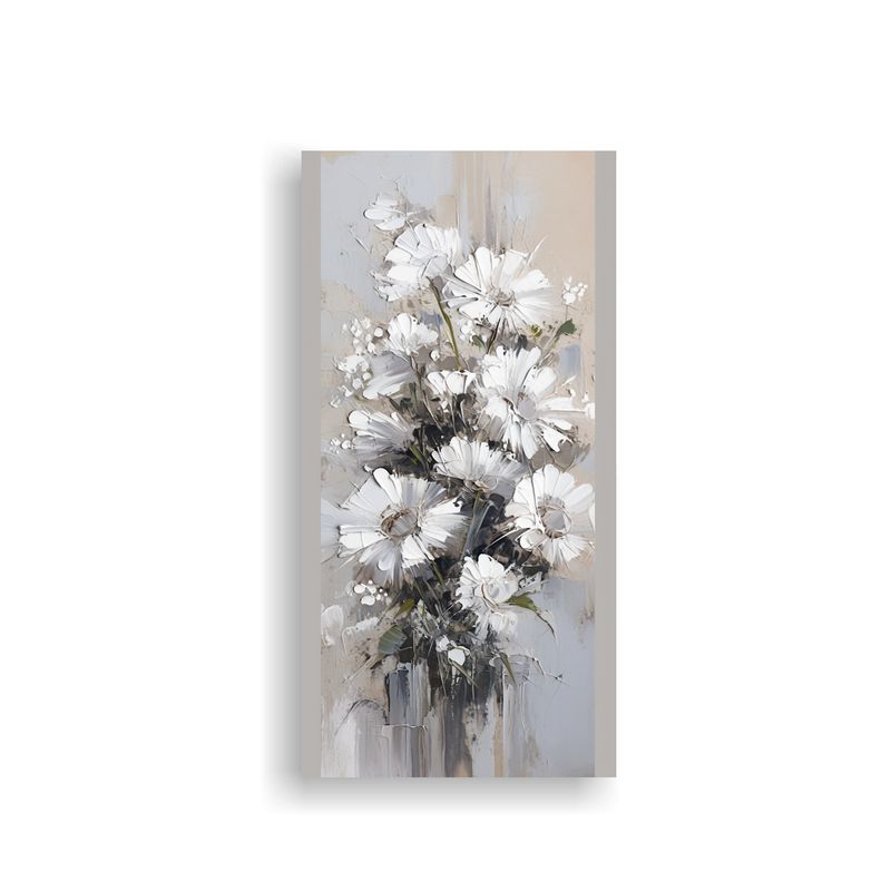GENERICO - Pintura Lienzo Protagonismo Blanco Y Plata Flores 20x40 Cm