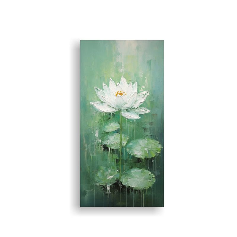 GENERICO - Pintura Dinámica De Loto Verde En Lienzo Al 70x140 Cm