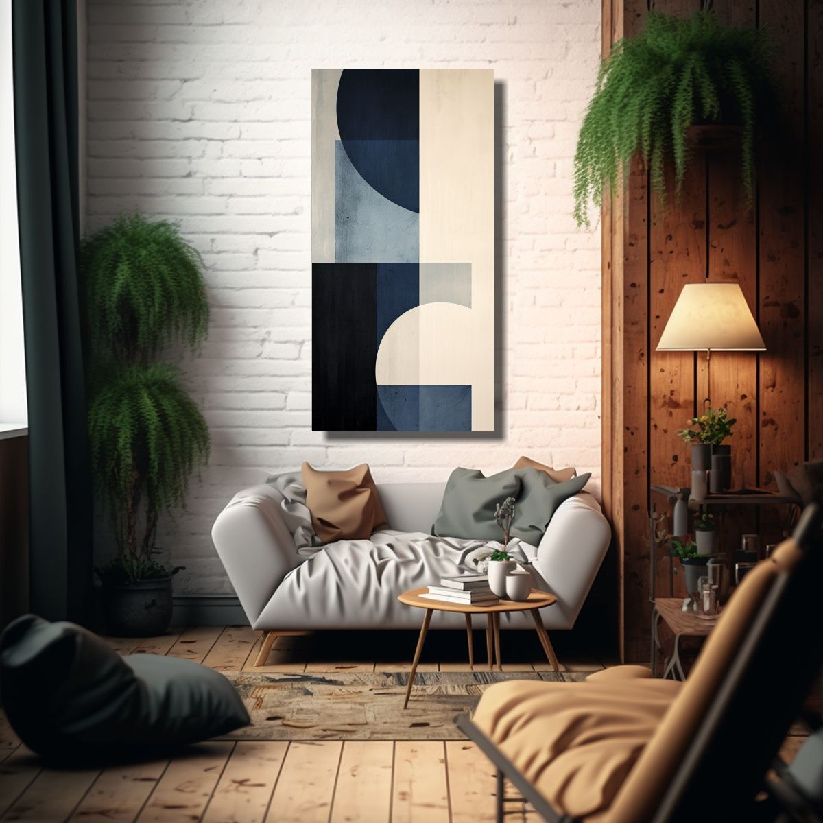 GENERICO - Pintura Abstracta Azul Y Gris En Lienzo Blanco 20x40 Cm