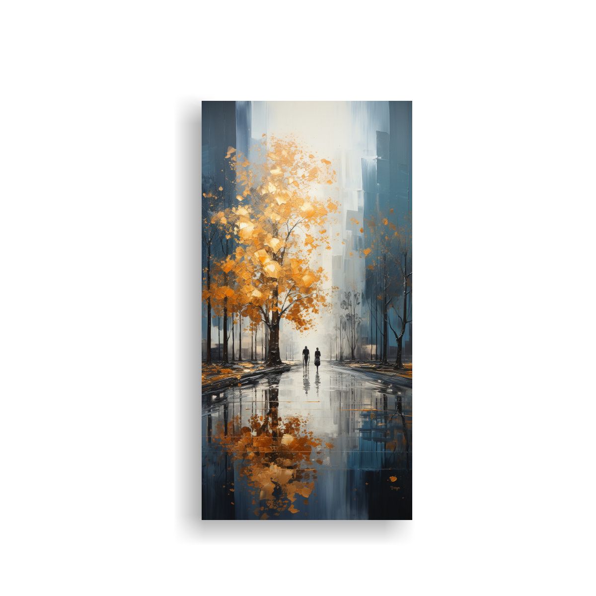 GENERICO - Pintura Abstracta De árboles En Plata Y Oro Con 20x40 Cm.