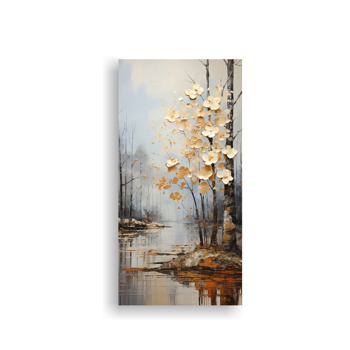 GENERICO - Cuadro Abstracto De árboles En Plata Y Blanco De 60x120 Cm