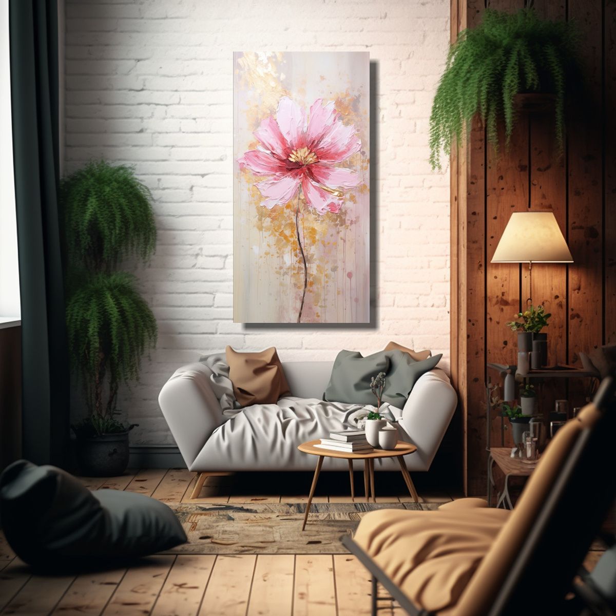 GENERICO - Pintura En Lienzo Floral Rosa Estilo Baño 40x80 Cm.