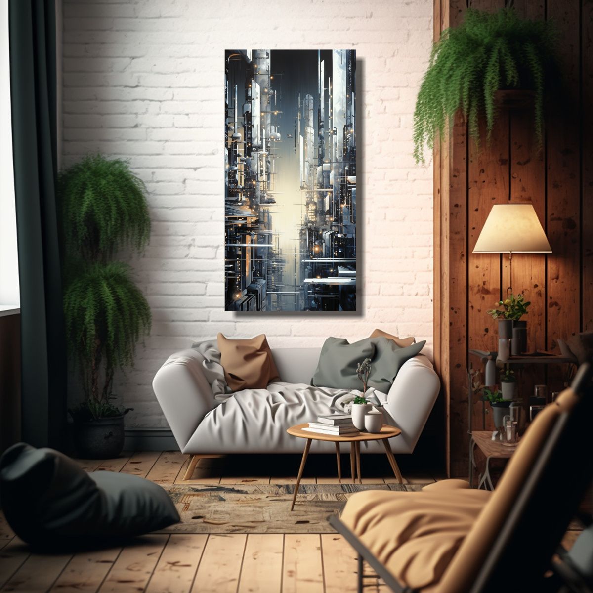 GENERICO - Pintura Abstracta De Una Ciudad Cibernética En 50x100 Cm