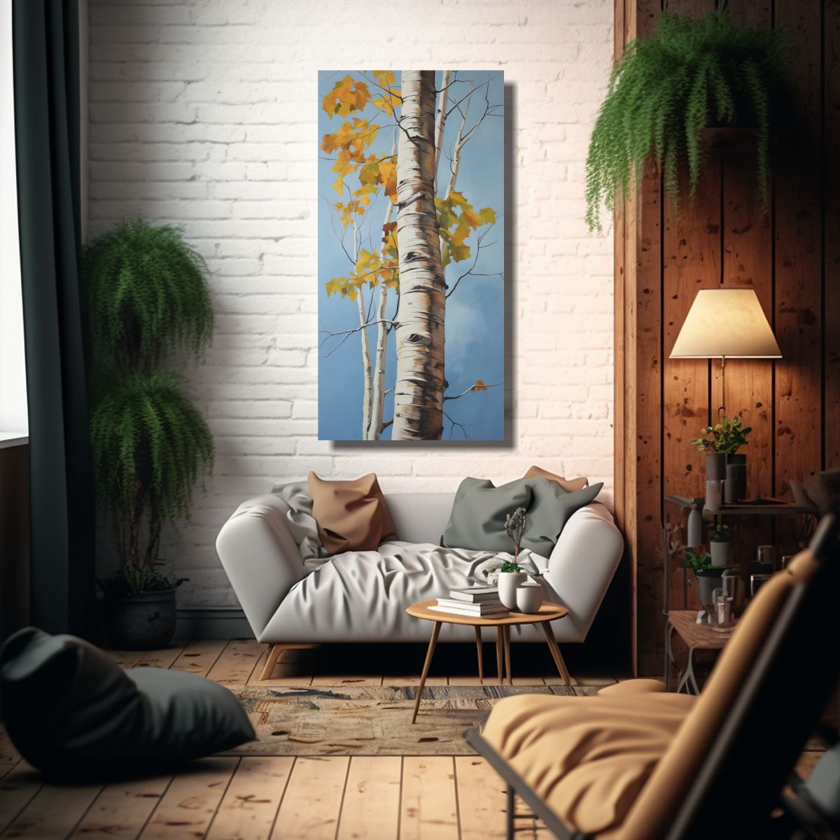 GENERICO - Pintura Abstracta De árbol De Abedul Estilo 70x140 Cm.