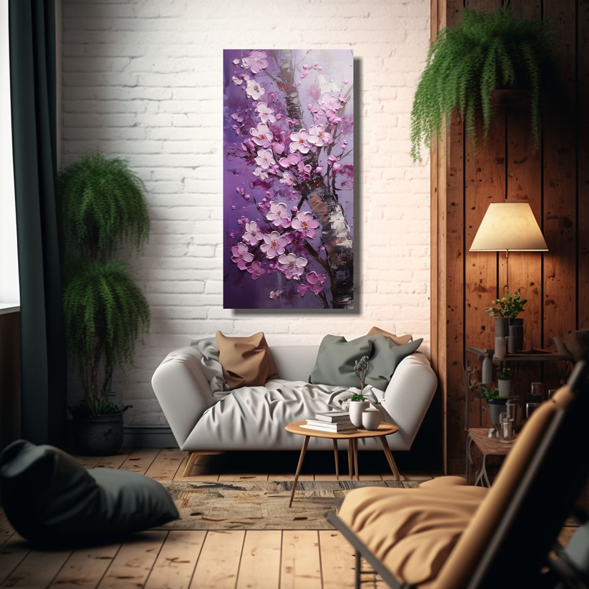 GENERICO - Pintura En Lienzo De Flores De Cerezo Morado En 60x120 Cm