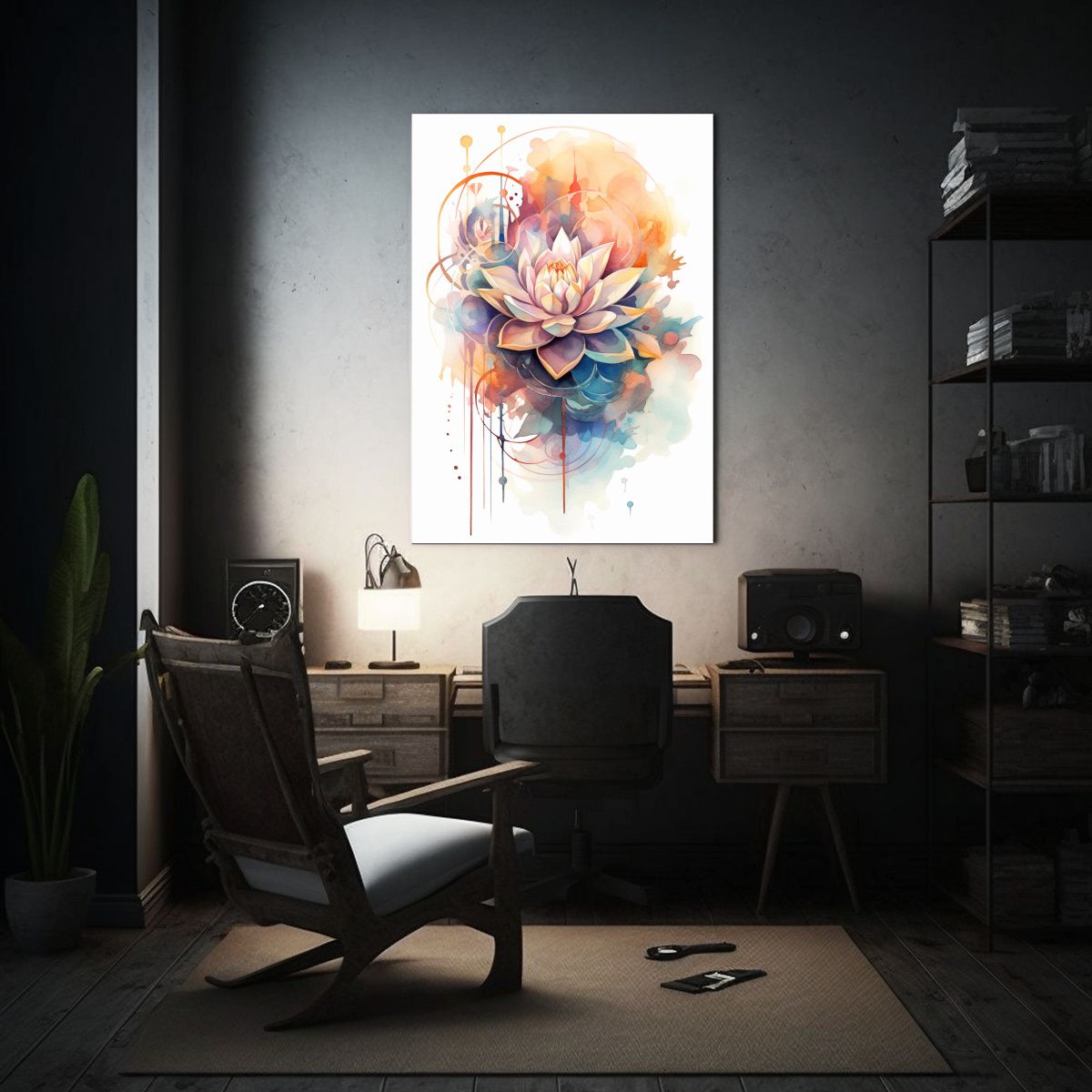 GENERICO - Pintura Abstracta Urbana Boho Zen En Acuarela 80x120 Cm