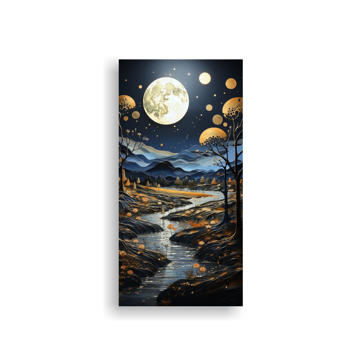 GENERICO - Paisaje Nocturno Con Luna Sobre Montañas 60x120 Cm
