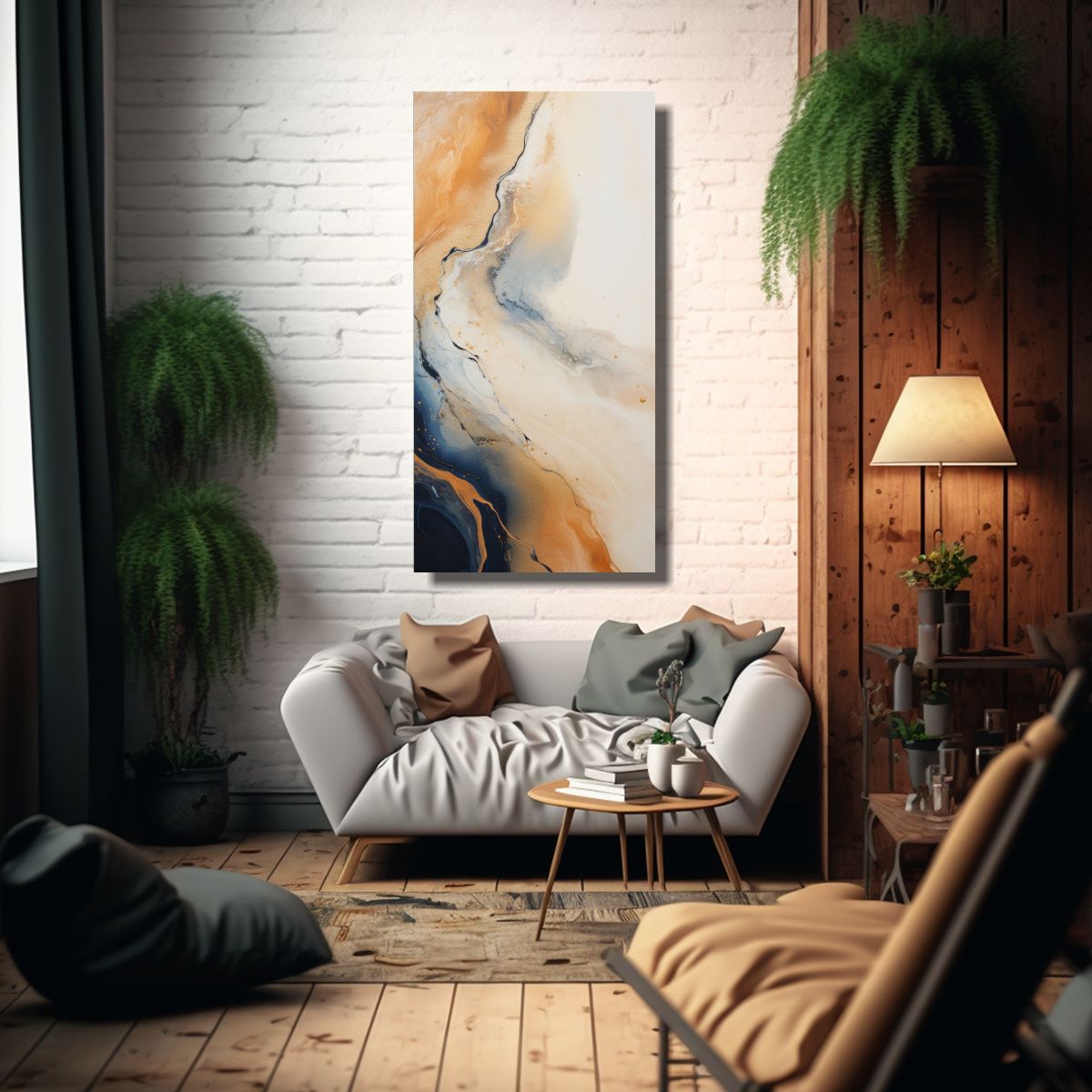 GENERICO - Pintura Abstracta De Flujo Acrílico Beige Ocre 50x100 Cm