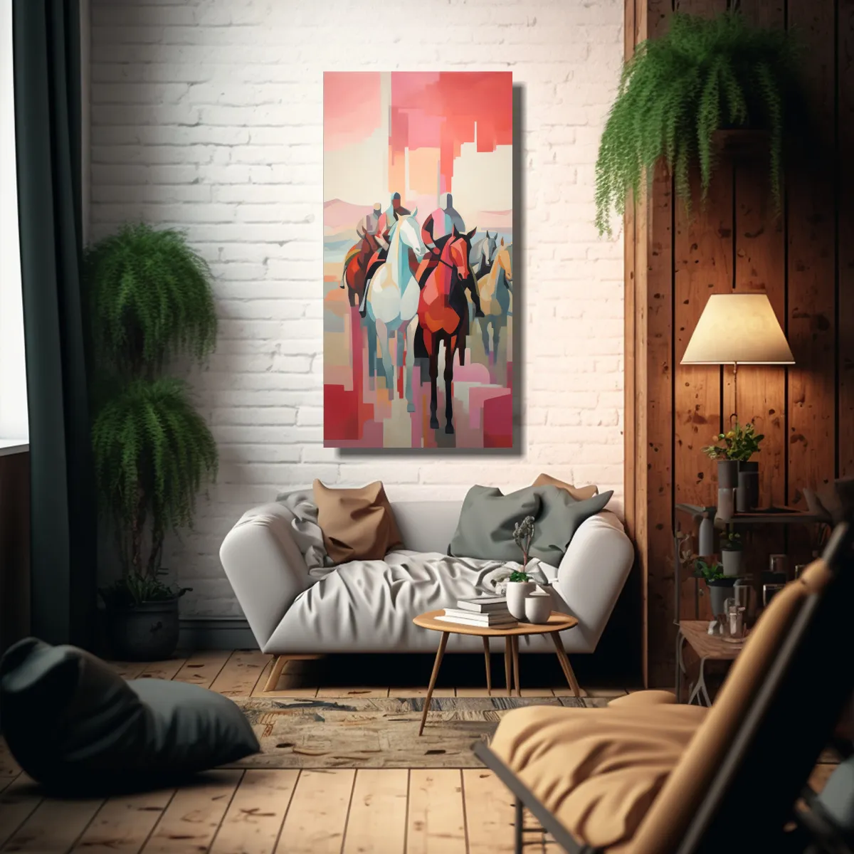 GENERICO - Pintura Abstracta De Personas En Caballos En La 80x160 Cm
