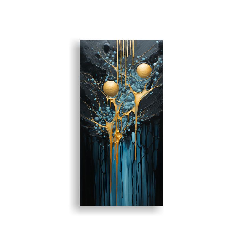 GENERICO - Pintura Conceptual En Negro Y Dorado Estilo Canva 20x40 Cm