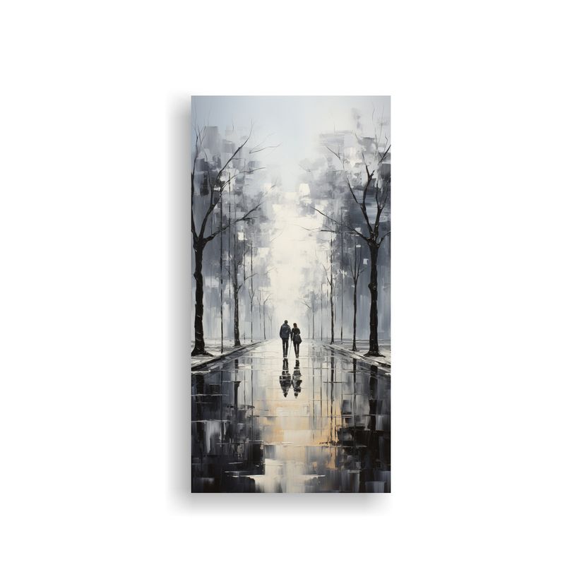 GENERICO - Pintura Abstracta De árboles En Plata Y Blanco 70x140 Cm