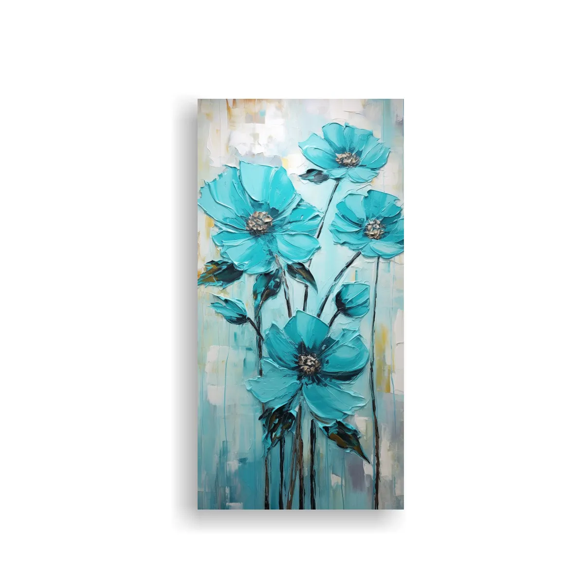 GENERICO - Cuadro Abstracto De Flores Turquesa En Lienzo 30x60 Cm.