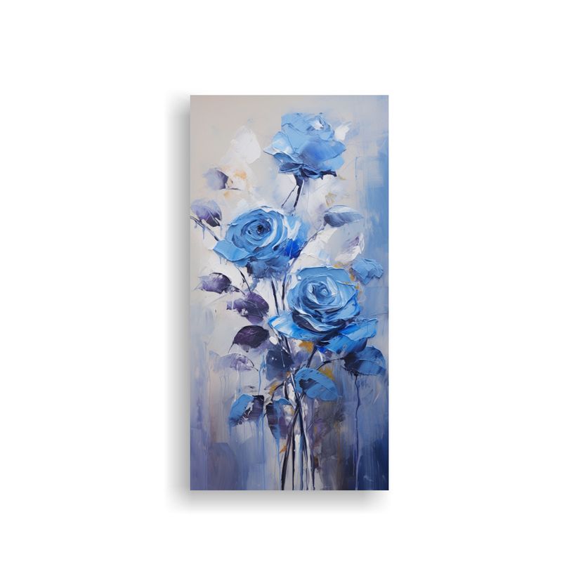 GENERICO - Pintura Al óleo De Rosas Azules En Lienzo Estilo 80x160 Cm