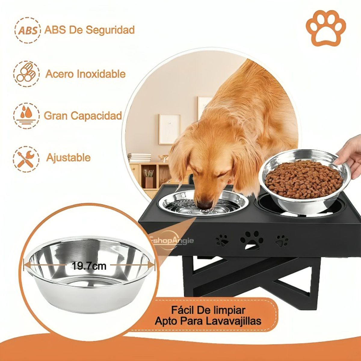 GENERICO - Comedero-bebedero Para Perros Altura Ajustable - Plato Acero