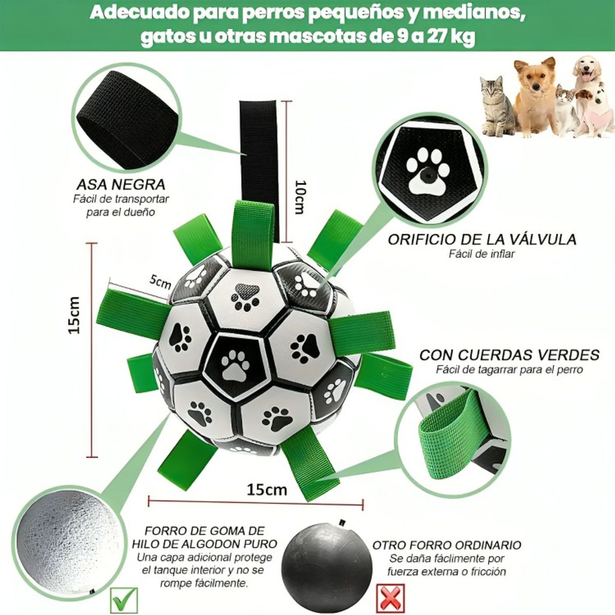 GENERICO - Pelota Para Perro Con Agarre Juguete Perro Pelota 15cm