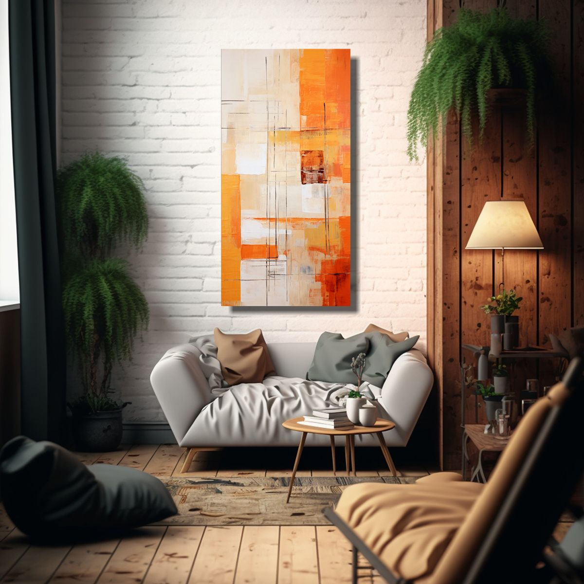 GENERICO - Cuadros Abstractos En Color Naranja De Arte 30x60 Cm