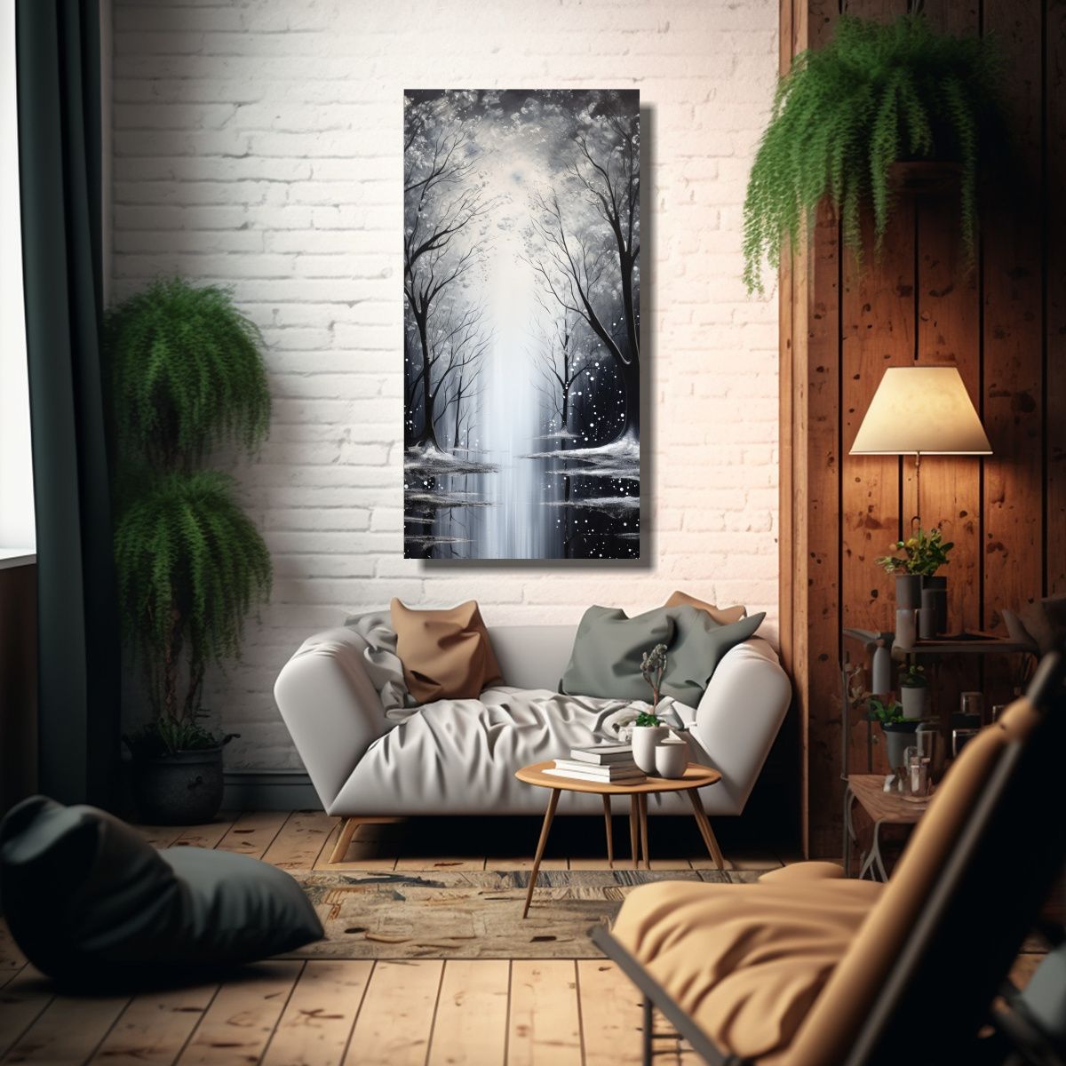 GENERICO - Pintura En Tonos Negros Y Plateados Estilo 80x160 Cm