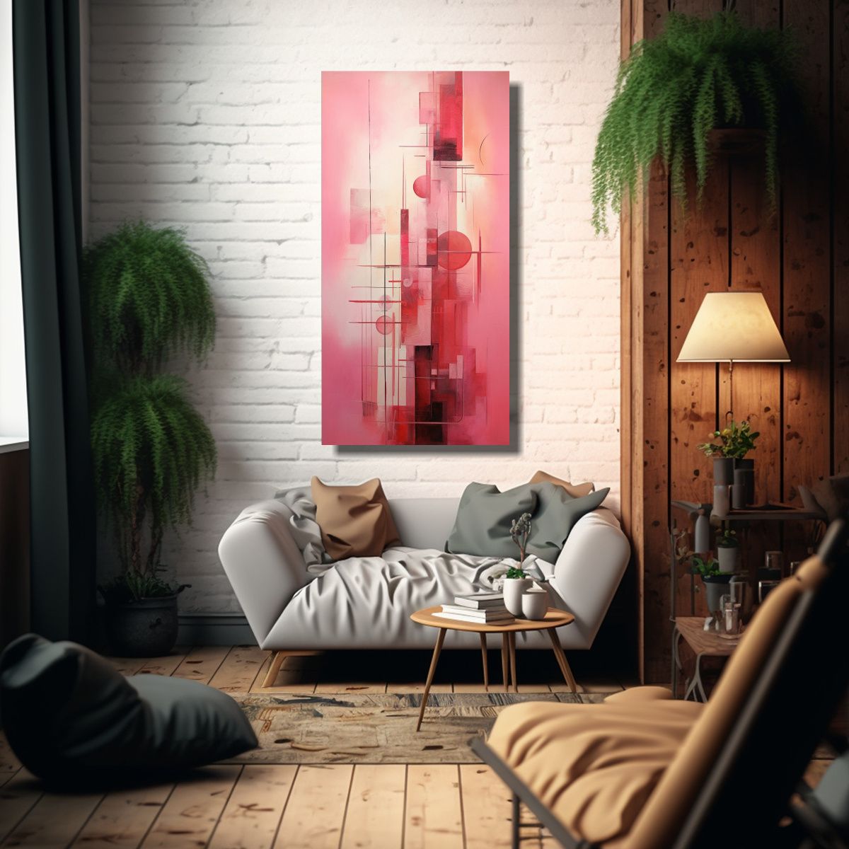 GENERICO - Cuadro Patron Intenso Interiores Abstracto Rosa 30x60 Cm.