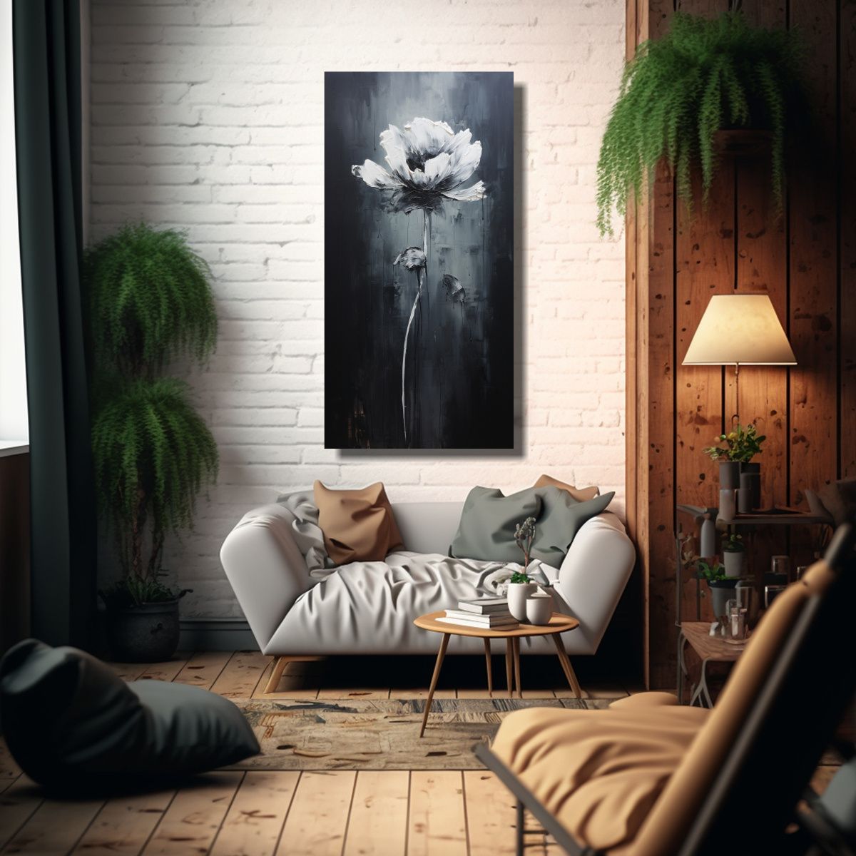 GENERICO - Arte Pop En Tela Negra Con Flor Pintura En 30x60 Cm