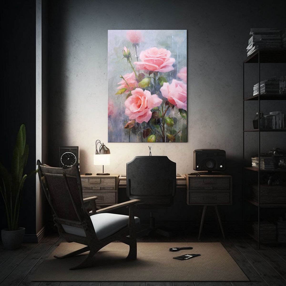 GENERICO - Pintura Original De Pared Rosas Rosadas 80x120 Cm