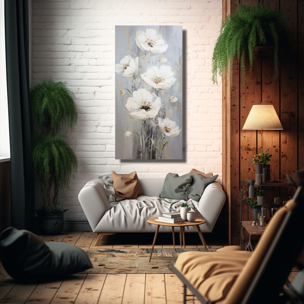 GENERICO - Pintura En Lienzo De Flores En Colores Blanco Y 50x100 Cm