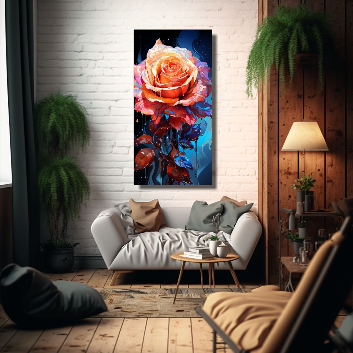 GENERICO - Pintura Decorativa Rosa Colorida Con Goteos En 50x100 Cm