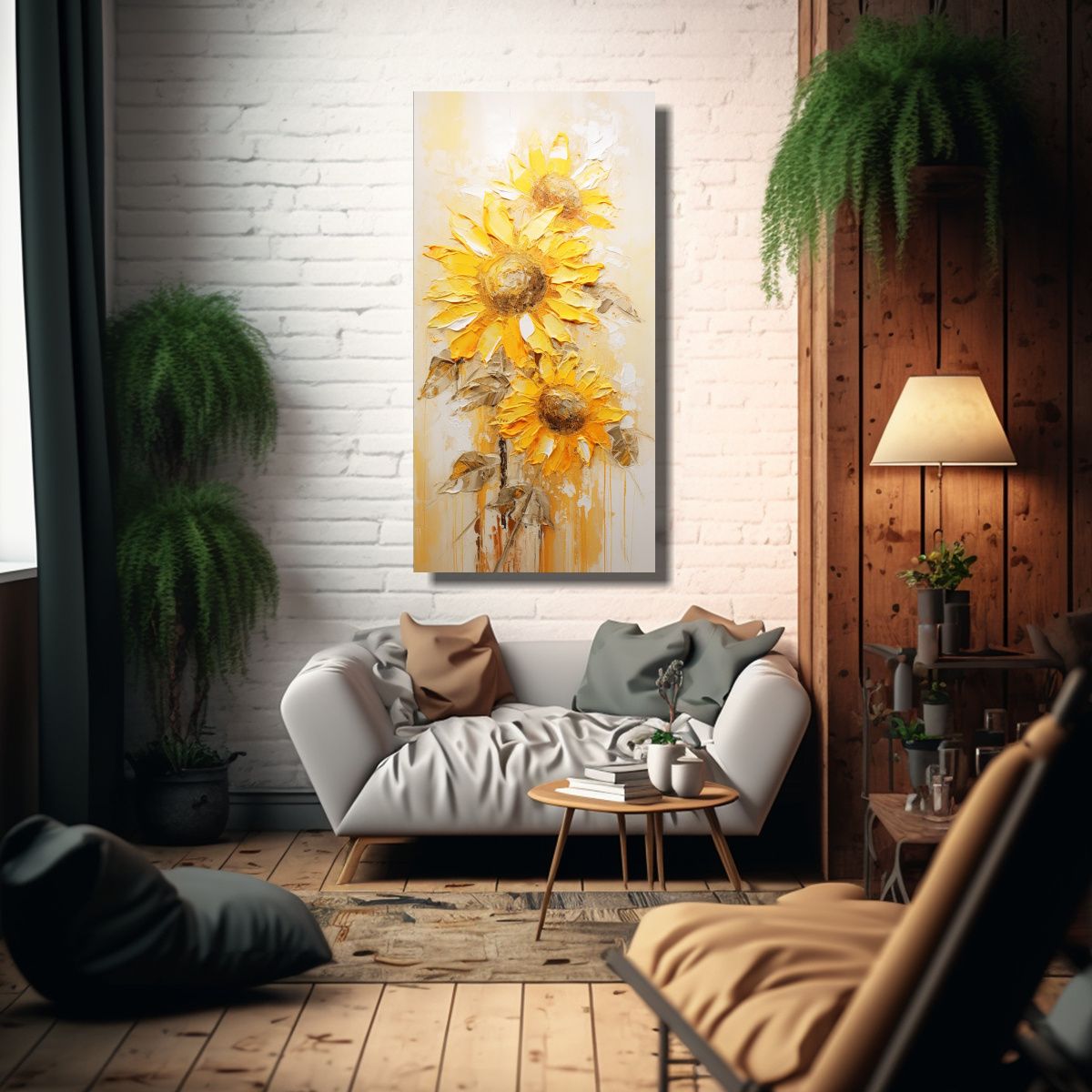 GENERICO - Pintura Clásica De Girasoles Amarillos En Lienzo 40x80 Cm