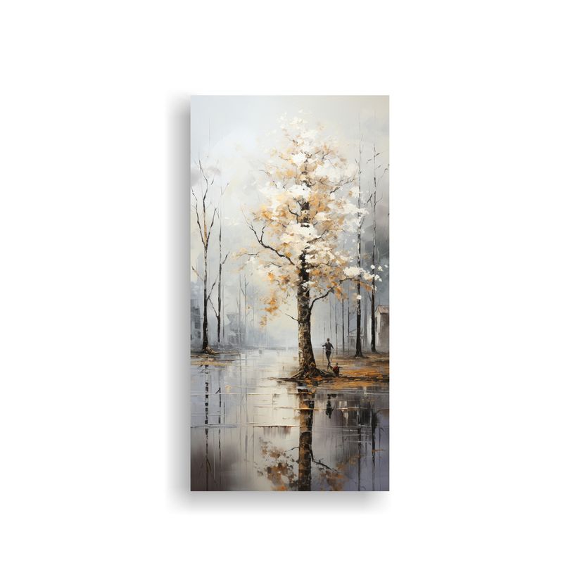 GENERICO - Pintura Abstracta De árboles En Plata Y Blanco 80x160 Cm