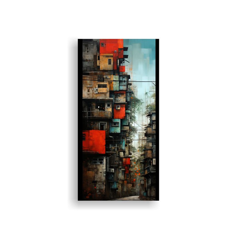 GENERICO - Obra De Arte Abstracta Paisaje Urbano Floral 20x40 Cm
