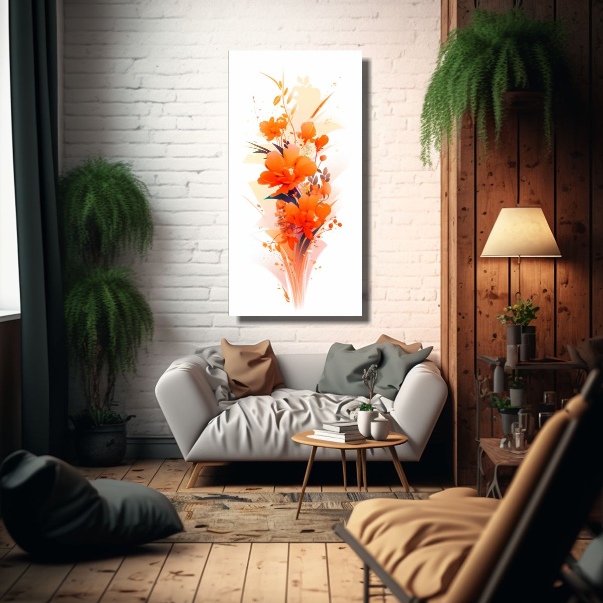 GENERICO - Lienzo Tela Tonos Hogar Deco Blanco Y Naranja 30x60 Cm