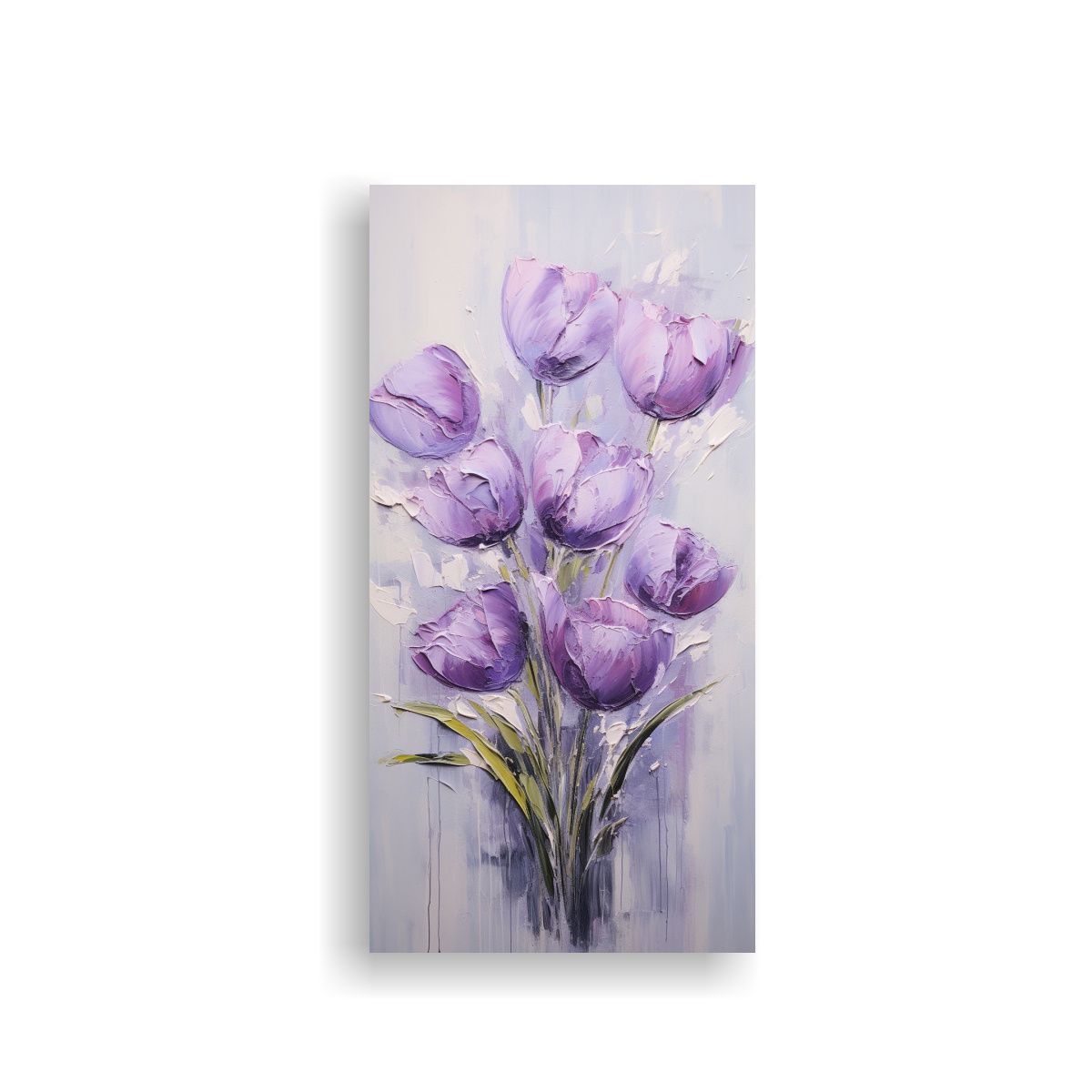 GENERICO - Cuadro Pintado En Lienzo De Flores Moradas En El 40x80 Cm.