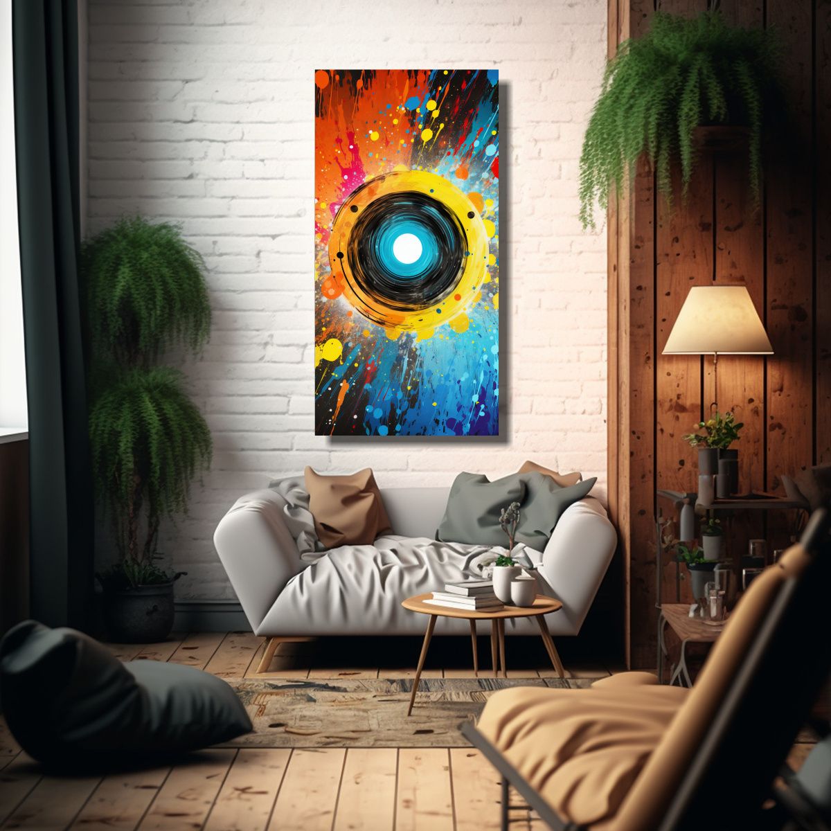 GENERICO - Cuadro Decorativo Tela Círculo Negro En Fondo 60x120 Cm