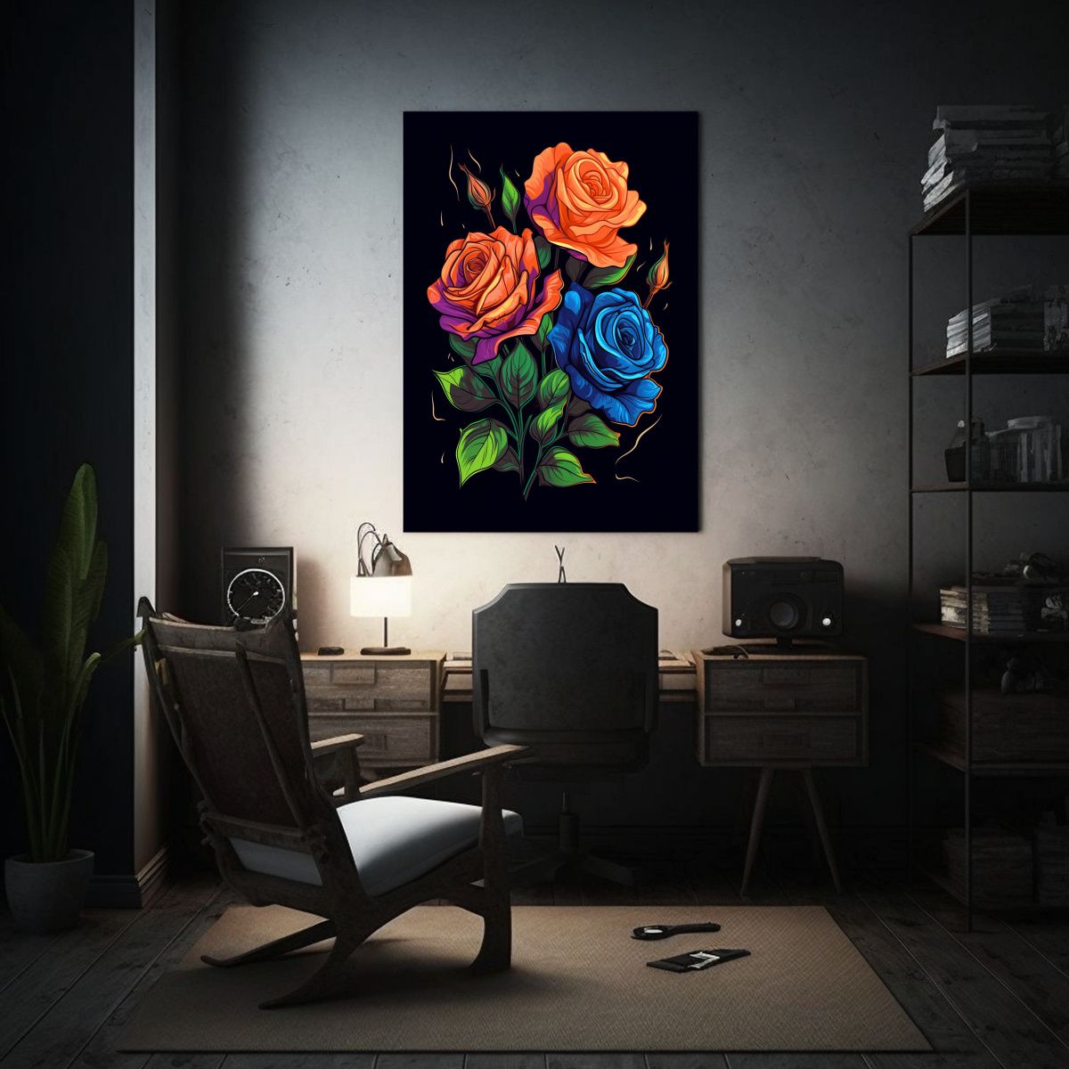 GENERICO - Pintura Mural Hermoso Ramo De Rosas Con Tallo Y 80x120 Cm