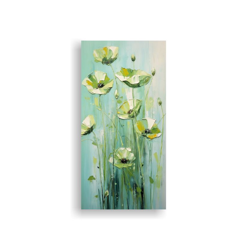 GENERICO - Cuadro Lienzo Arte Floral Cocina Amapolas Verdes 70x140 Cm