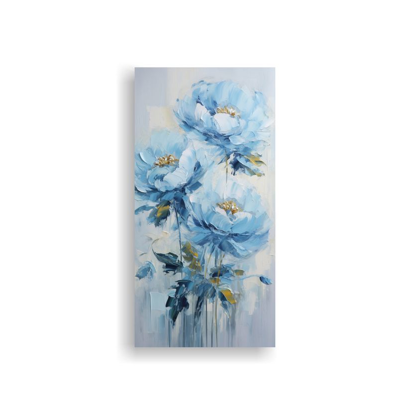 GENERICO - Pintura Rectangular Azul De Peonías Sobre Lienzo 30x60 Cm