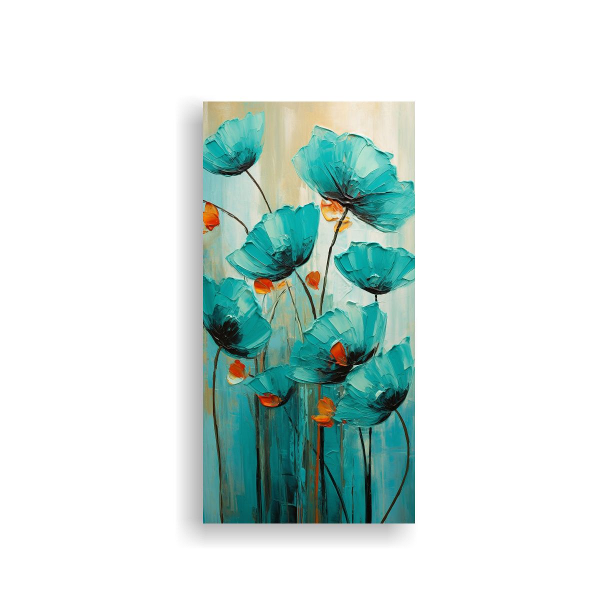 GENERICO - Pintura Turquesa De AMAPOLAS En Lienzo Estilo 50x100 Cm