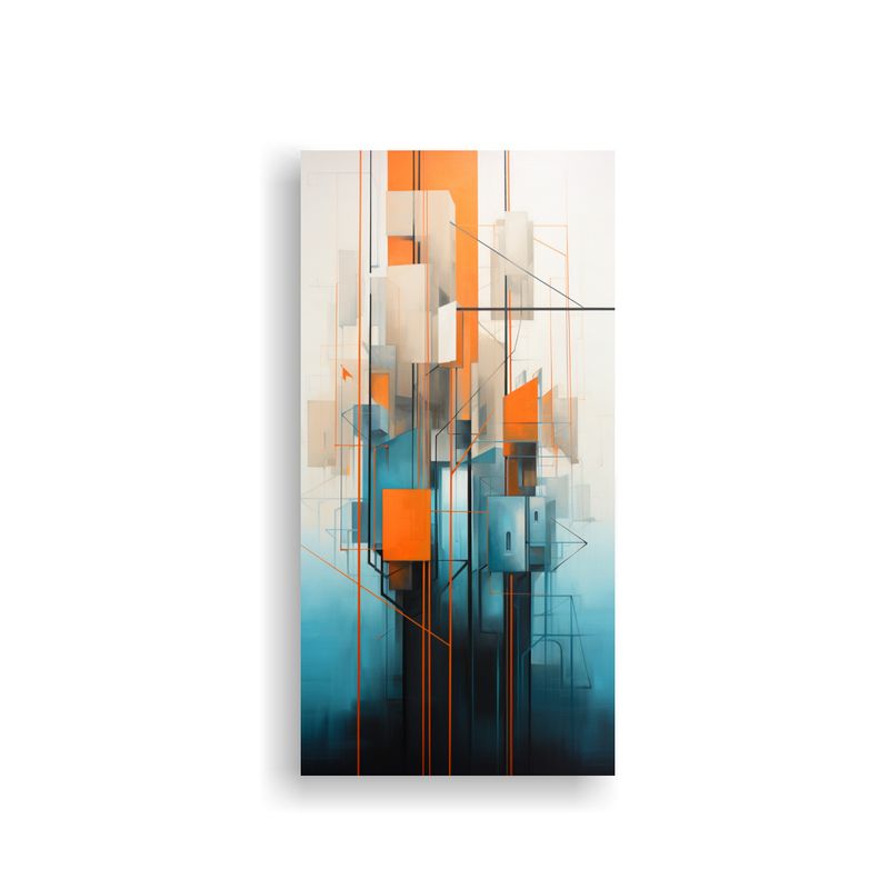 GENERICO - Pintura Abstracta De Paisaje Urbano En Azul Y 80x160 Cm