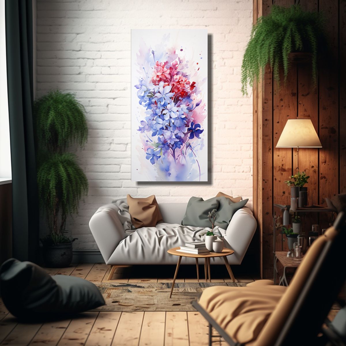 GENERICO - Cuadro Abstracto Moderno De Flores Lila En 20x40 Cm